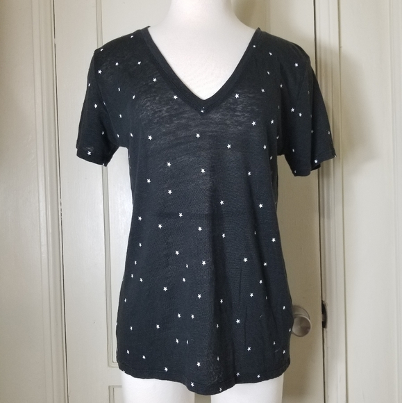 Rails Tops - RAILS black white star Cara Black Twinkle linen blend short sleeve v neck top S